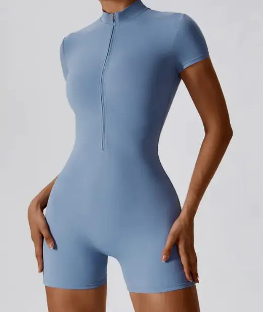 Zipper Short Sleeve Yoga Jumpsuit