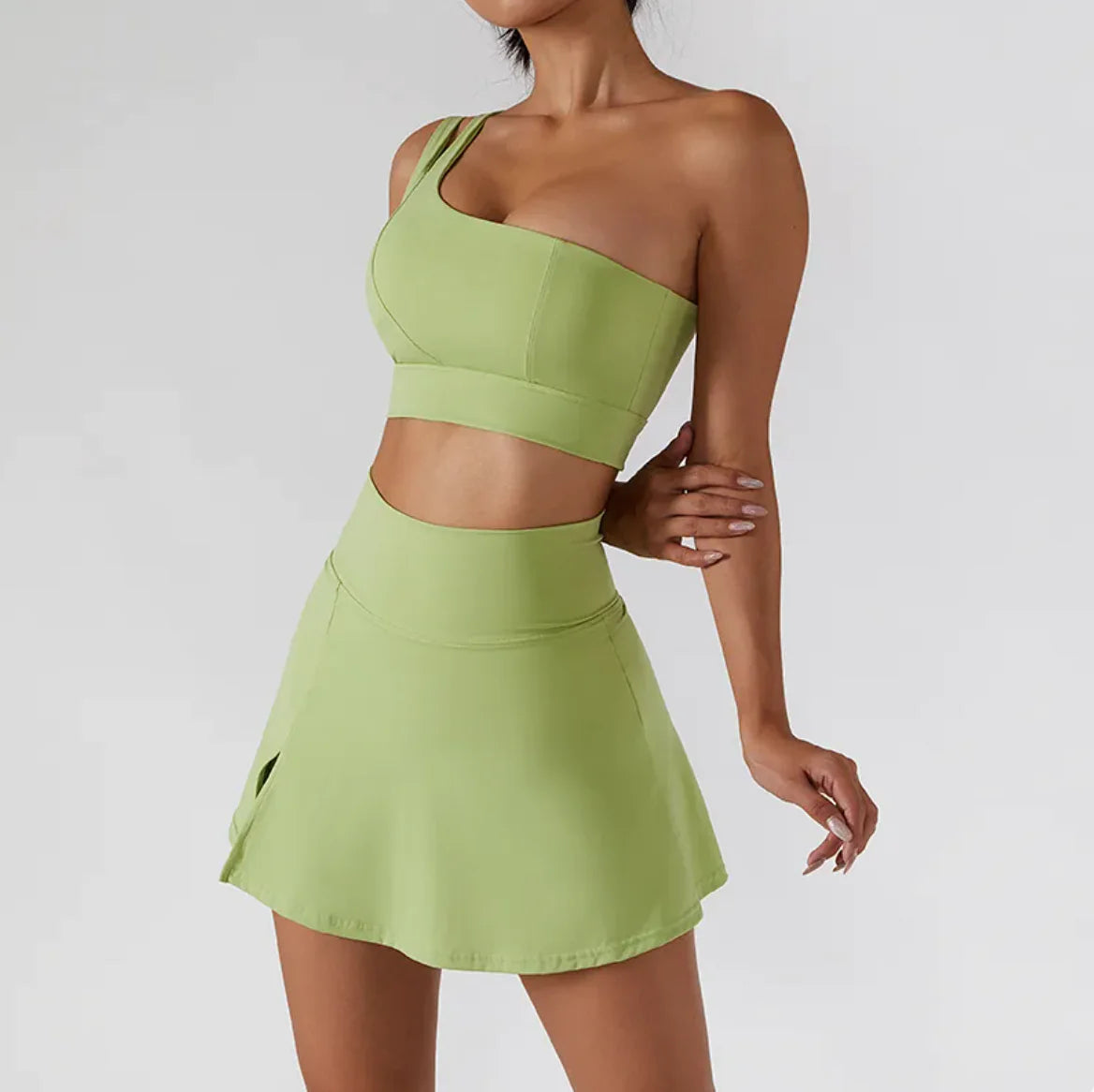 Ribbed One-Shoulder Yoga Set