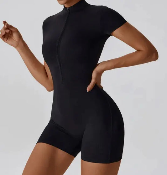 Zipper Short Sleeve Yoga Jumpsuit