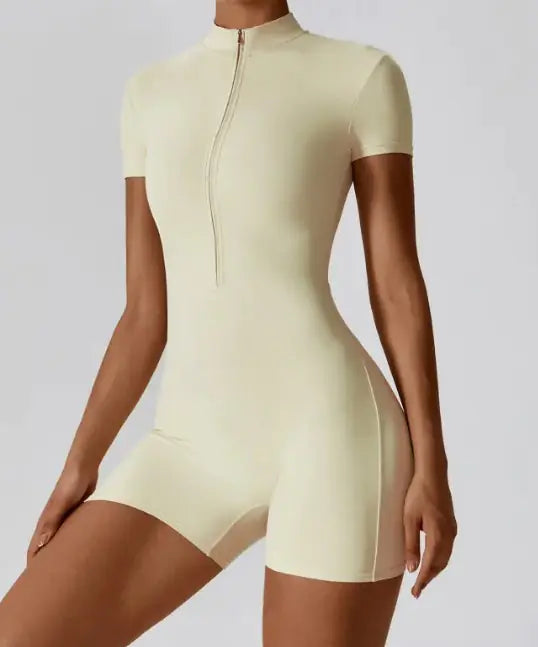 Zipper Short Sleeve Yoga Jumpsuit