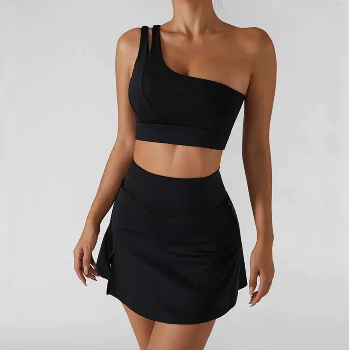 Ribbed One-Shoulder Yoga Set