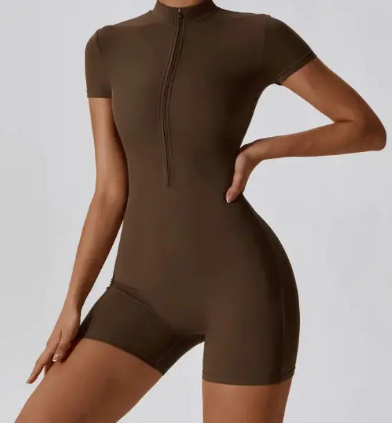 Zipper Short Sleeve Yoga Jumpsuit