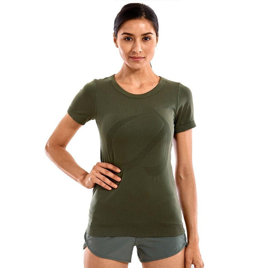 Women's Seamless Active Tops Short Sleeve Workout Running Sports Leisure T-Shirt-0